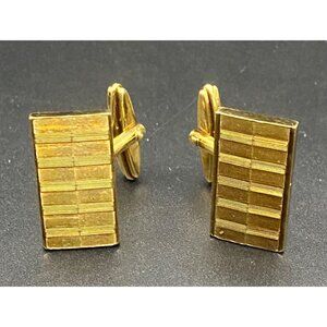 Vintage Rectangular Rolled Gold Cufflinks Ribbed Bar Design Groom Prom MCM